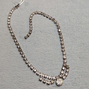 Vintage 60's Silvertone Rhinestone Choker Necklace